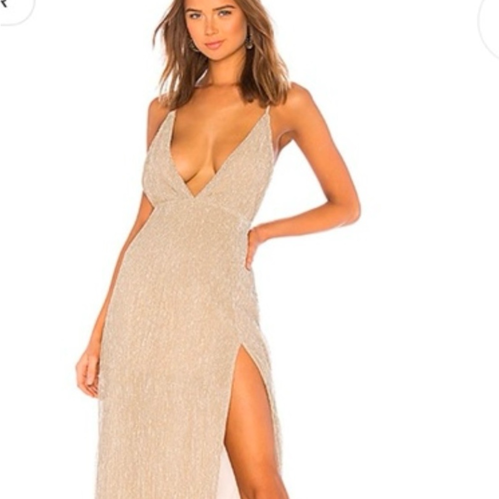 Deep V  Gold Evening Gown